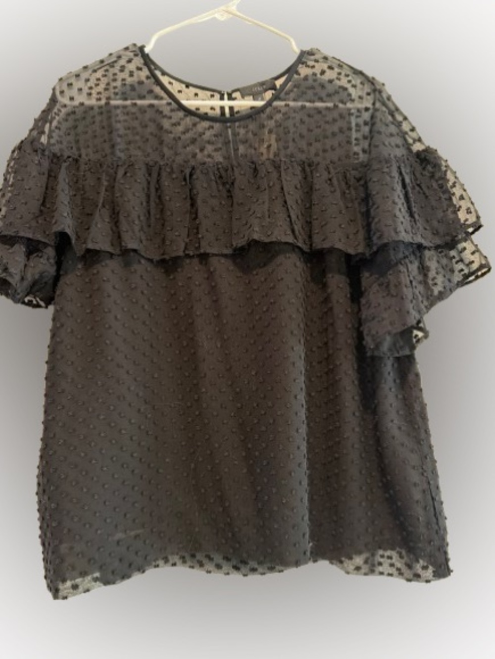 J. Crew Black Swiss Dot Ruffle Yoke Blouse